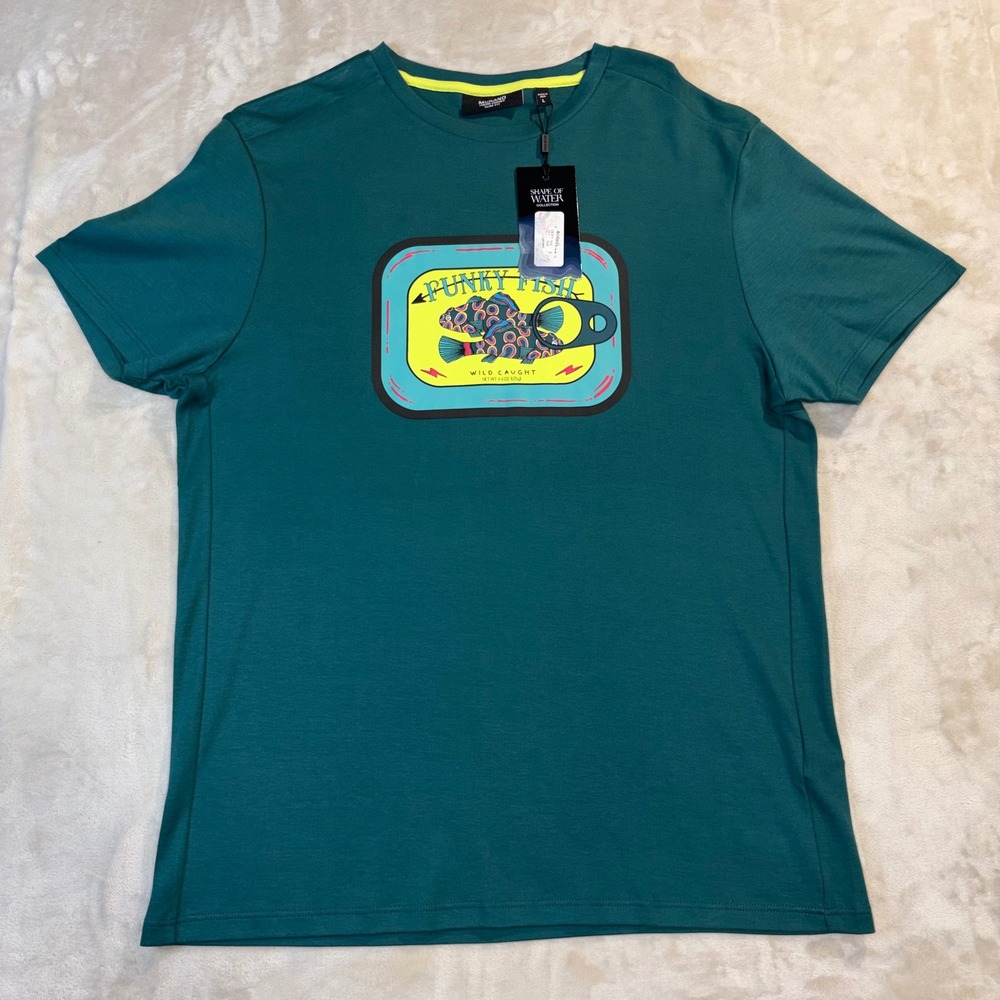 Murano Liquid Luxury Funky Fish Graphic T-Shirt Teal Green Slim Fit Mens L NWT